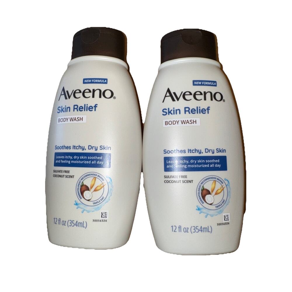 2 Bottles Aveeno Skin Relief Body Wash 12 Fl Oz Coconut Scent For Dry Itchy Skin